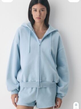 Aritzia Light Blue Sweats Set Hoodie Pants Shorts
